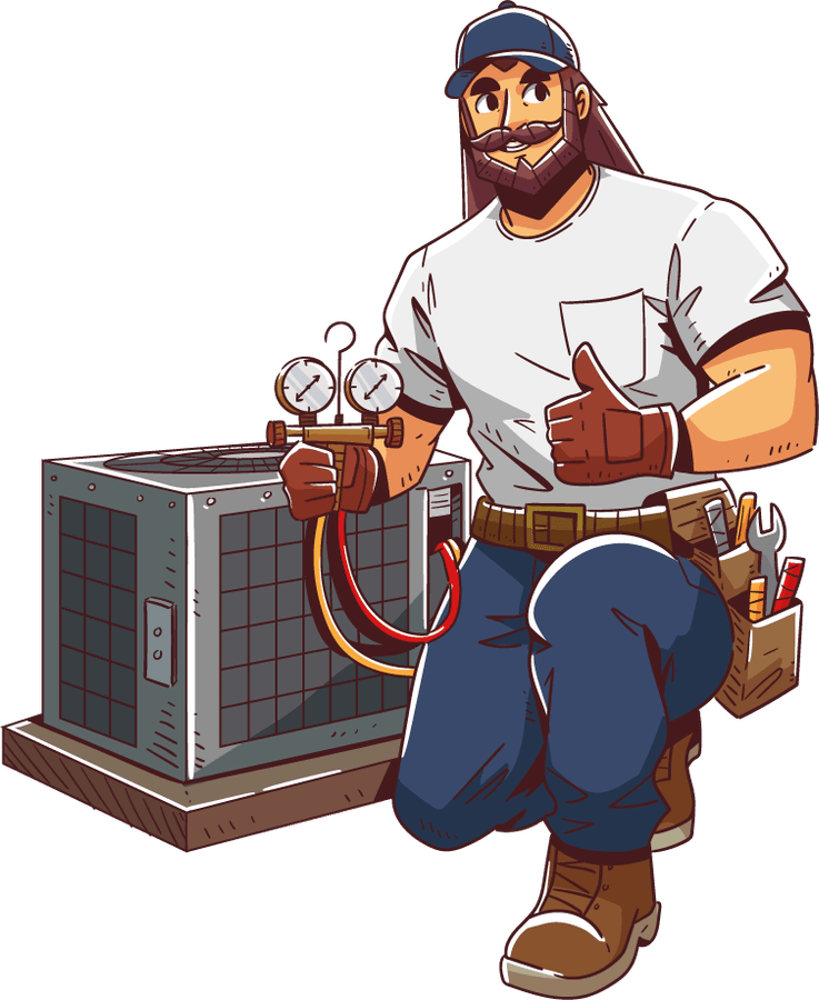 A Marketing Cleric as an HVAC tech, checking gauges at a condenser unit